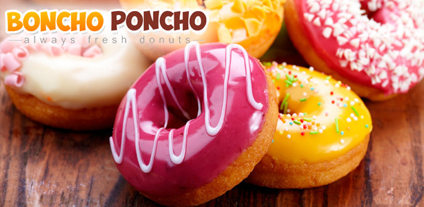 Свежие и ароматные пончики с различными начинками от компании Boncho Poncho: 16, 24 или 32 штуки. **Скидка 50%**. Москва - kupikupon.ru Свежие и ароматные пончики с различными начинками от компании Boncho Poncho: 16, 24 или 32 штуки. **Скидка 50%**